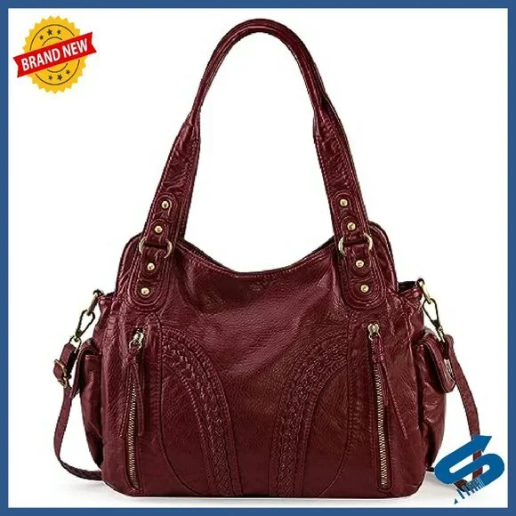 Large Soft Leather Hobo Bag with Crossbody Strap, Multiple Pockets